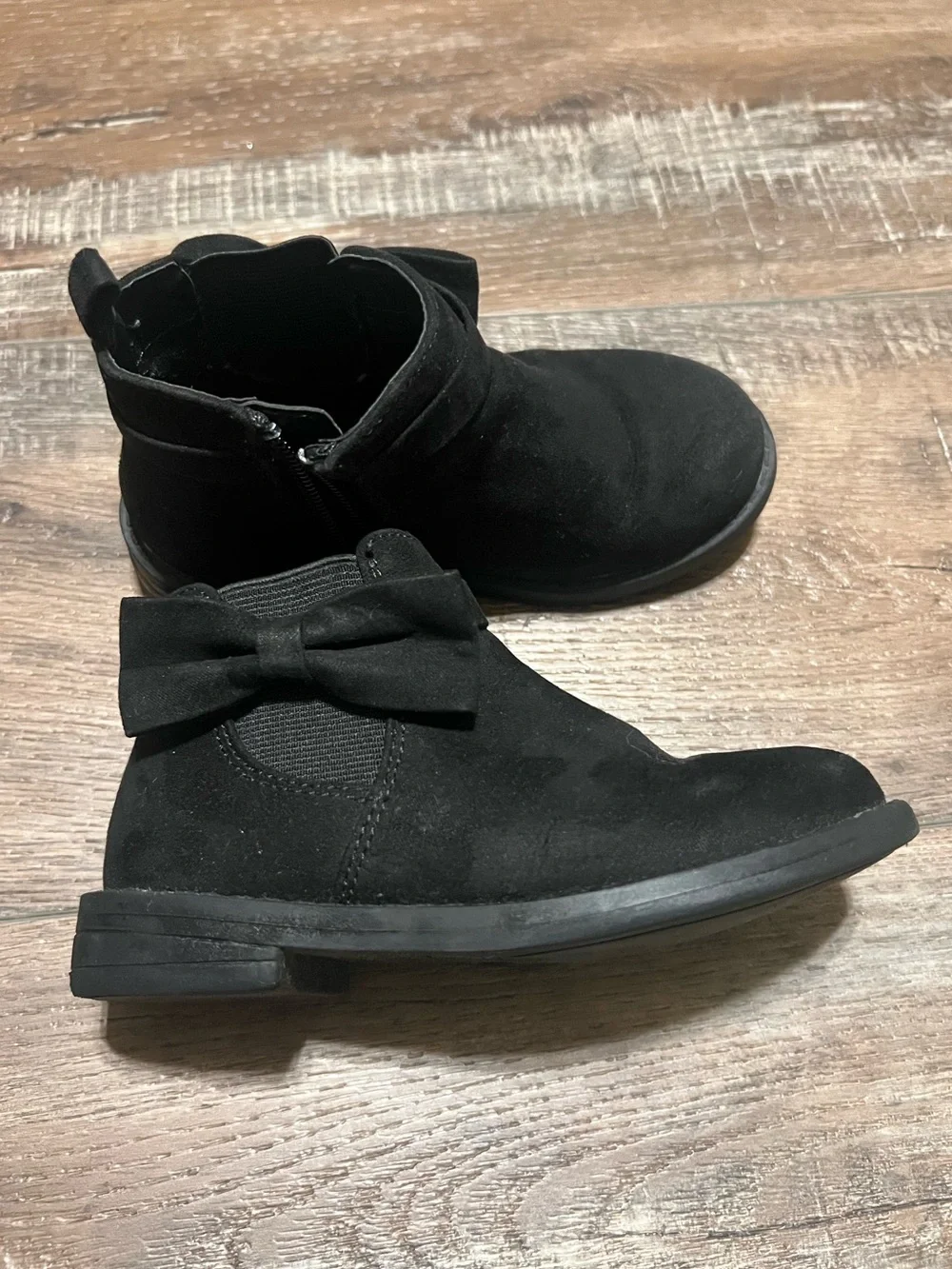 Girls Black Suede Ankle Boots with Side Bow - GAP